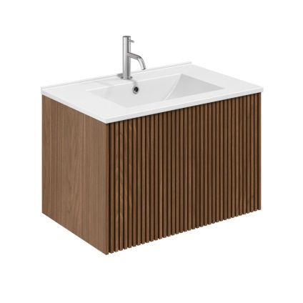 Product cut out image of Crosswater Limit 700mm Royal Walnut Wall Hung Vanity Unit with 1 Tap Hole Ceramic Basin LM7000DRWAN DE0003SCW